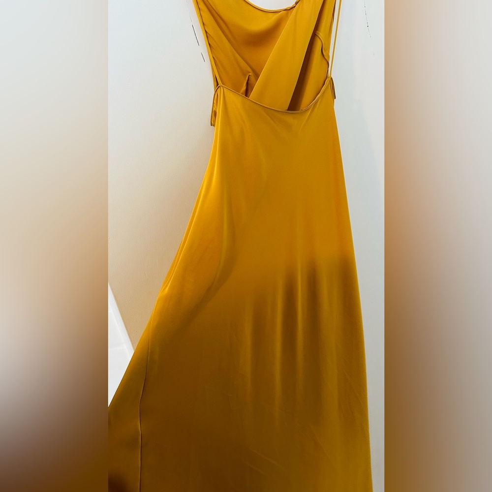 ZARA Satin Effect Slip Maxi Dress Mustard Yellow Open Back Size L - Picture 5 of 5